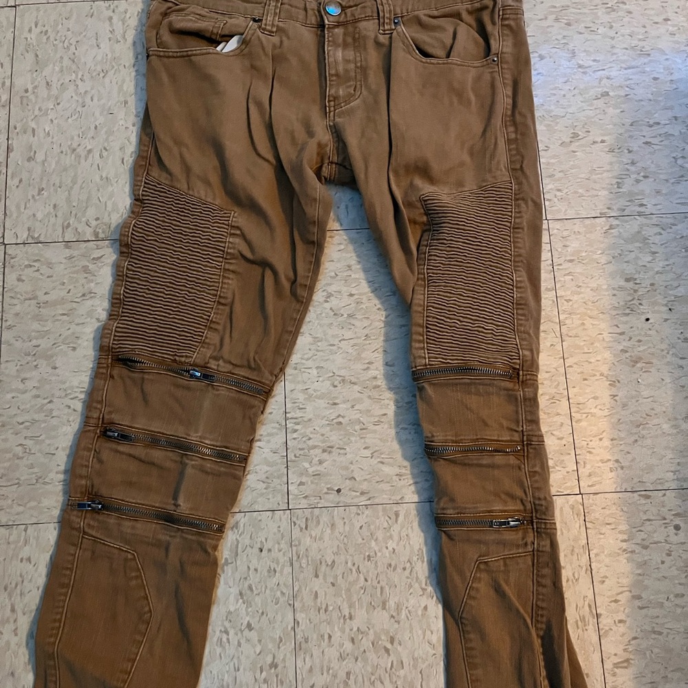 SKINN Men's Brown Cargo Pants with Zipper Details